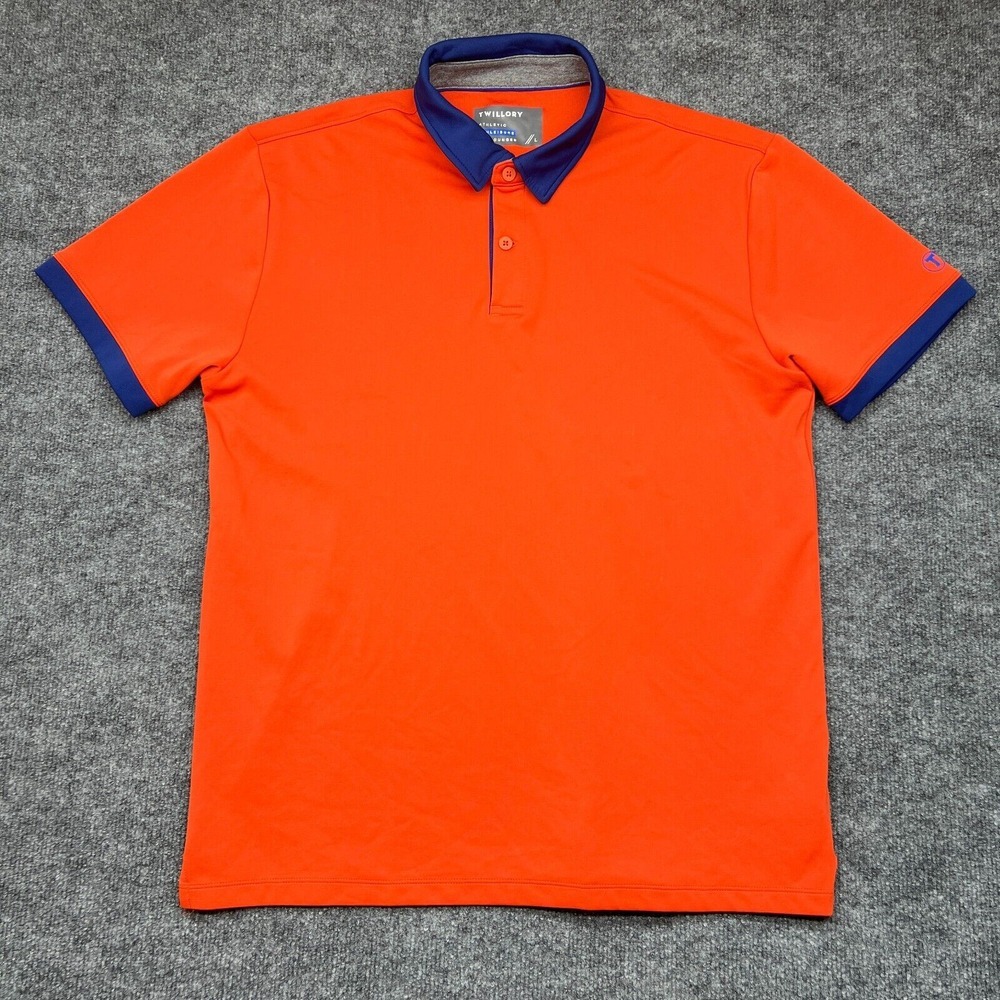 Twillory Polo Shirt Mens Large Orange Blue Athleisure Performance Stretch